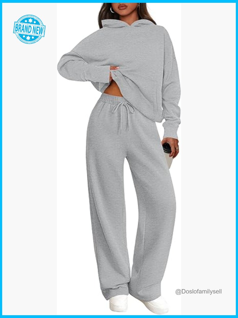 2 Piece Sweatsuit Oversized Hoodie Wide Leg Sweatpants Lounge Set Tracksuit